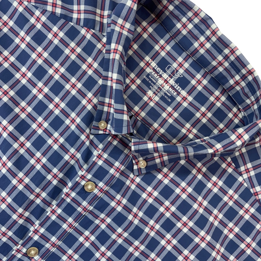 Vineyard Vines Performance Shirt Mens XXL Blue Plaid Excellent Classic Fit Whale